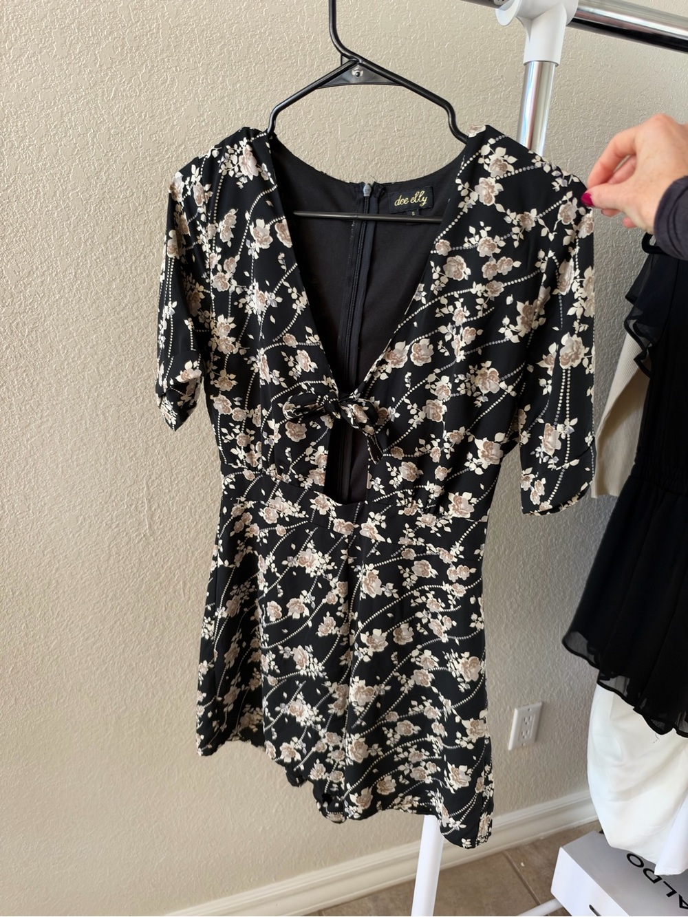 Black Floral Tie-Front romper